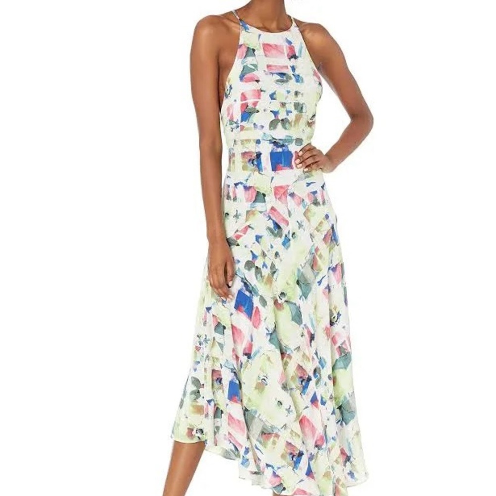 Joie Cinthia ankle maxi multicolor halter backless 100% silk dress - 4